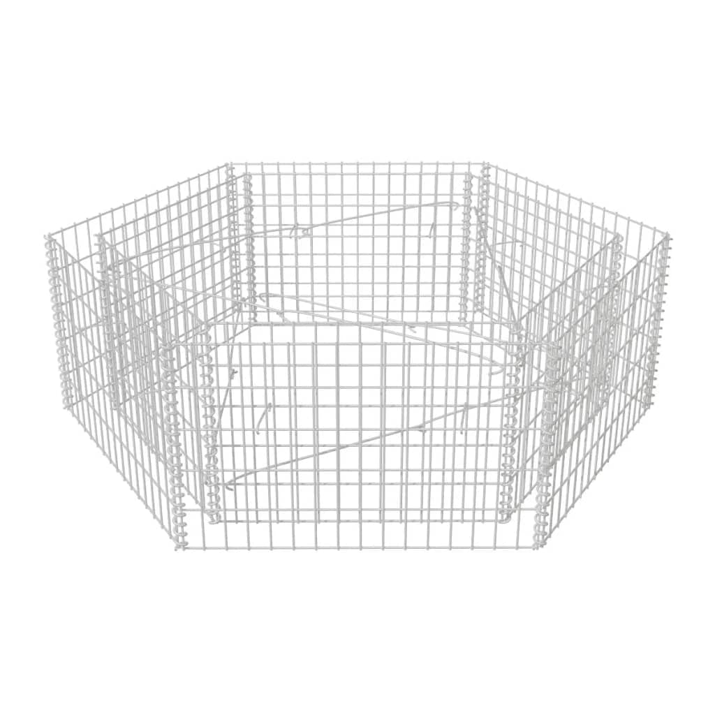 vidaXL Galvanised Steel Hexagonal Gabion Raised Bed 160x140x50 cm - Rustproof and Weather-Resistant Garden Border - Silver