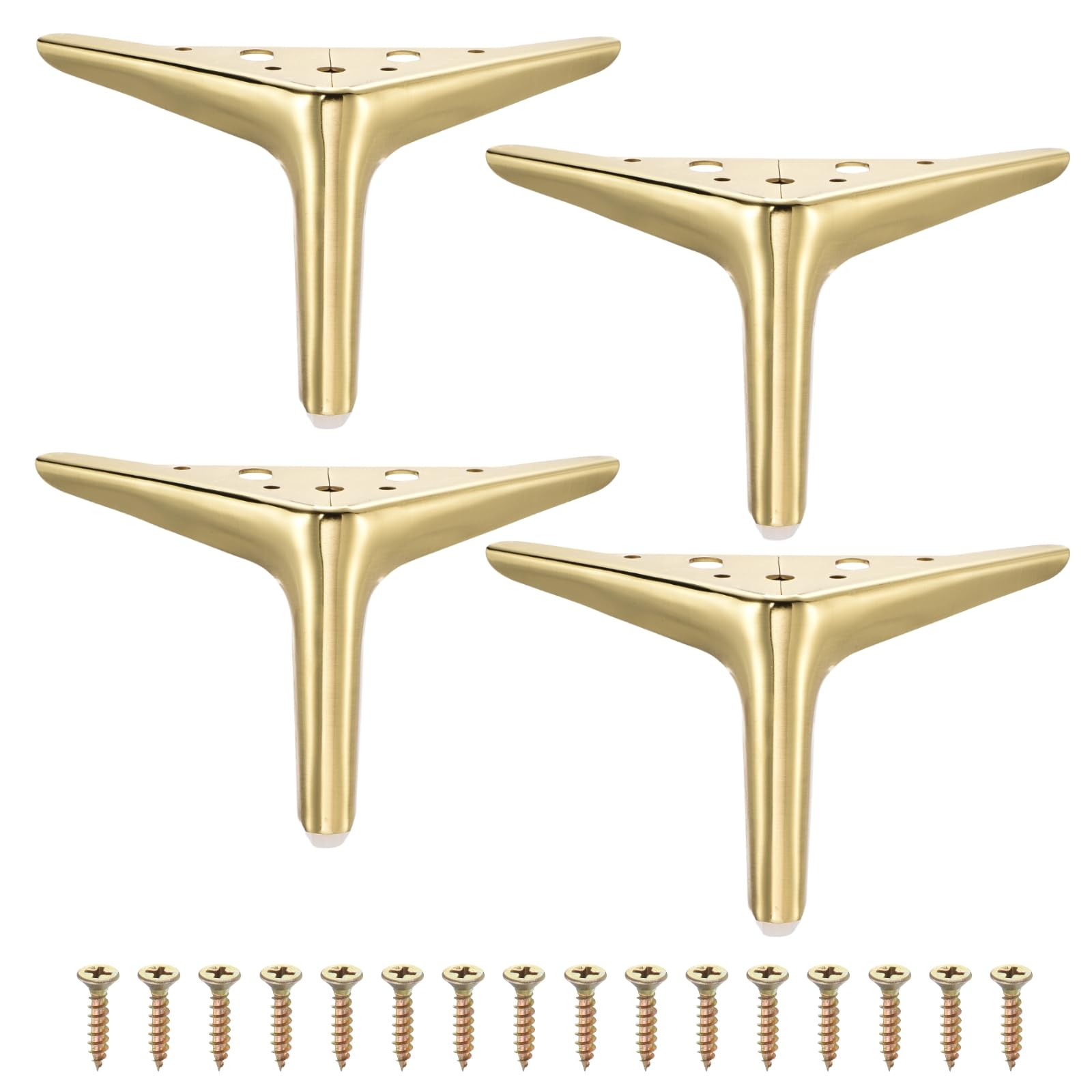 sourcing map 4 gambe per mobili in metallo, 11,9 cm (oro spazzolato) | Triangolari, resistenti, piedini per mobili, gambe di ricambio fai da te per letto, tavolo, armadio, divano sedia
