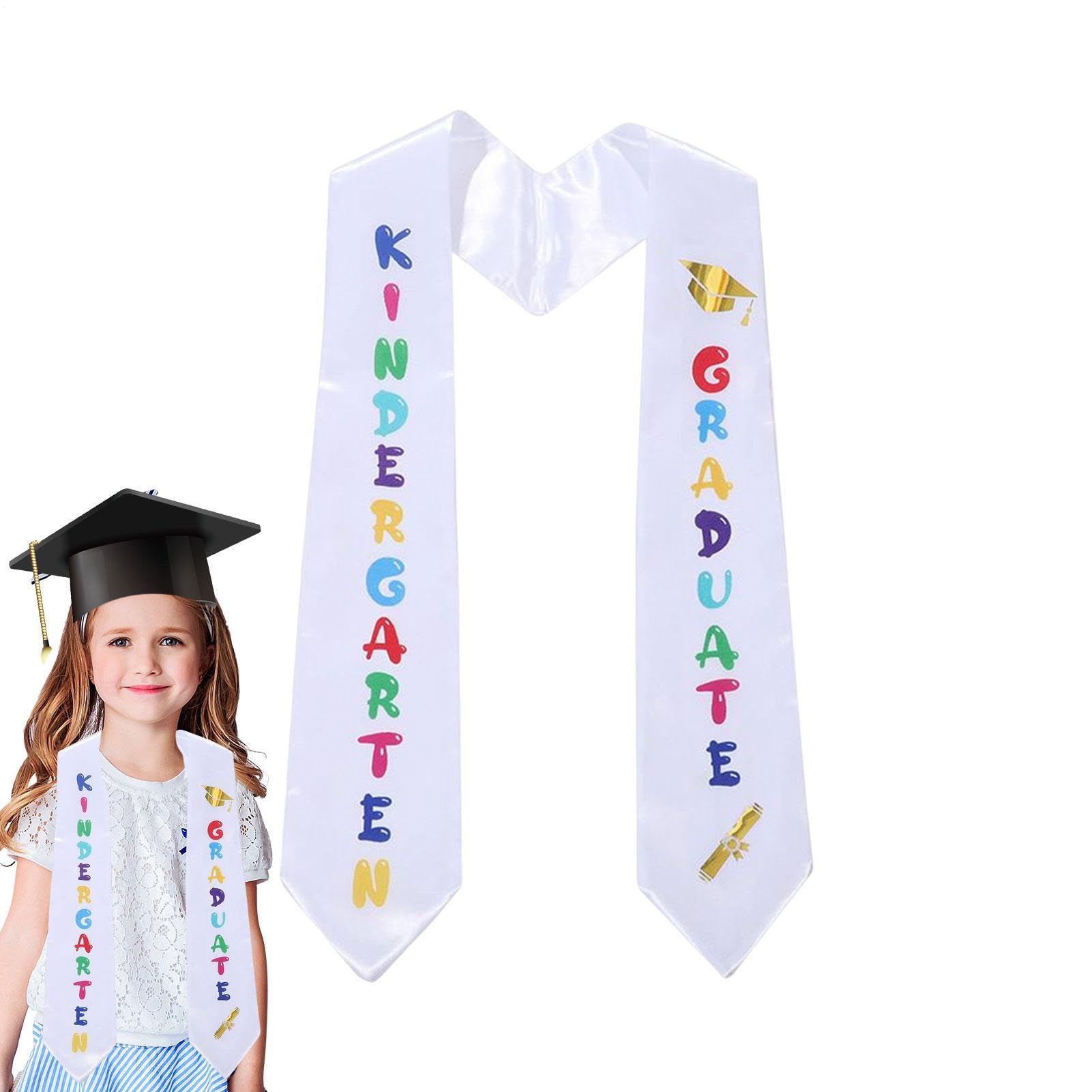 Estola de graduación 2023: lindo satén estampado para graduados de preescolar, faja con extremo en ángulo para jardín de infantes, accesorio de recuerdo conmemorativo, ropa para ceremonia escolar, buf
