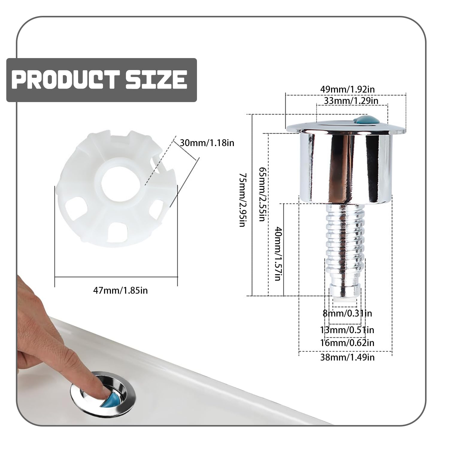 Toilet Flush Button Push Button Toilet Flush for Standard Tanks, Chrome Finish, Easy Install, Replacement for Old Buttons - Image 2