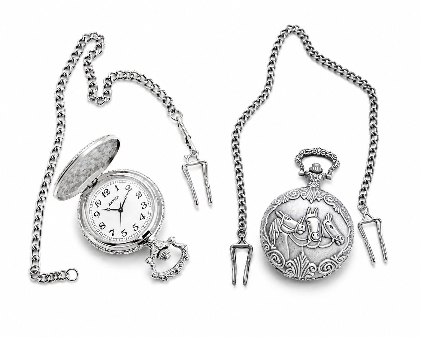 Renees Quartz Pocket Watch with Chain, Gold-Tone, Round Dial, Vintage Engraved Case, Analogue Display for Men and Women-image-35