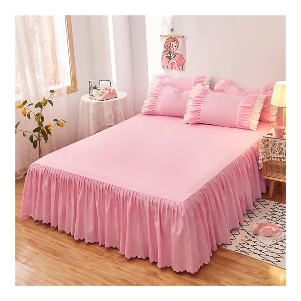 1/3 mantovana giroletto con volant, fascia elastica, tinta unita, materasso singolo/queen/king size o 2 federe (rosa, 3 pezzi gonna 120 x 200 cm)