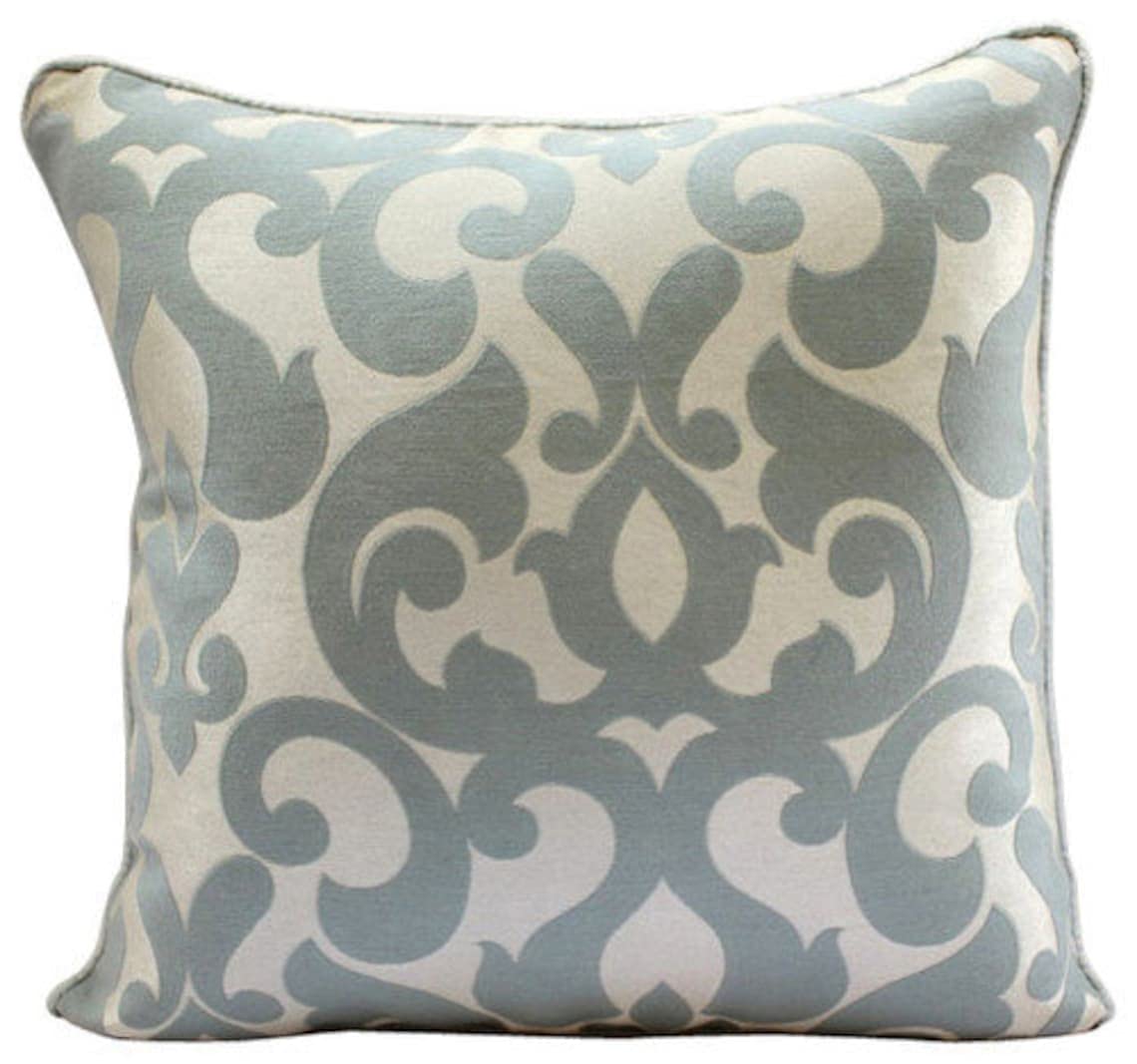 The HomeCentric Blue Throw Cushion Covers, Grey Damask Cushions Cover, 45x45 cm (18x18 inch) Decorative Cushion Covers, Square Jacquard Cushions Cover, Floral, Contemporary - Forever Damask โ image 1