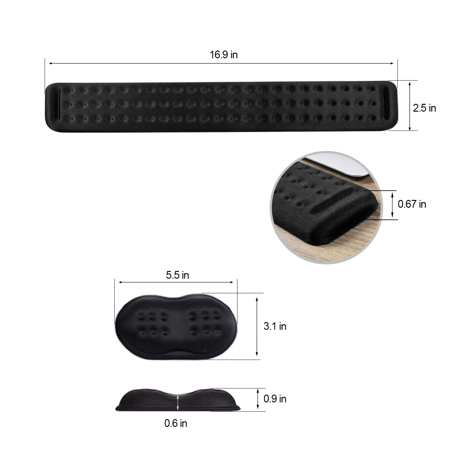 VANKEY Handgelenkauflage für Tastatur und Maus, Memory-Schaum, rutschfeste Handgelenkauflage Set, Handgelenkkissen für Tastatur, Laptop, Computer - Bequem zum Tippen, Schmerzlinderung des Handgelenks