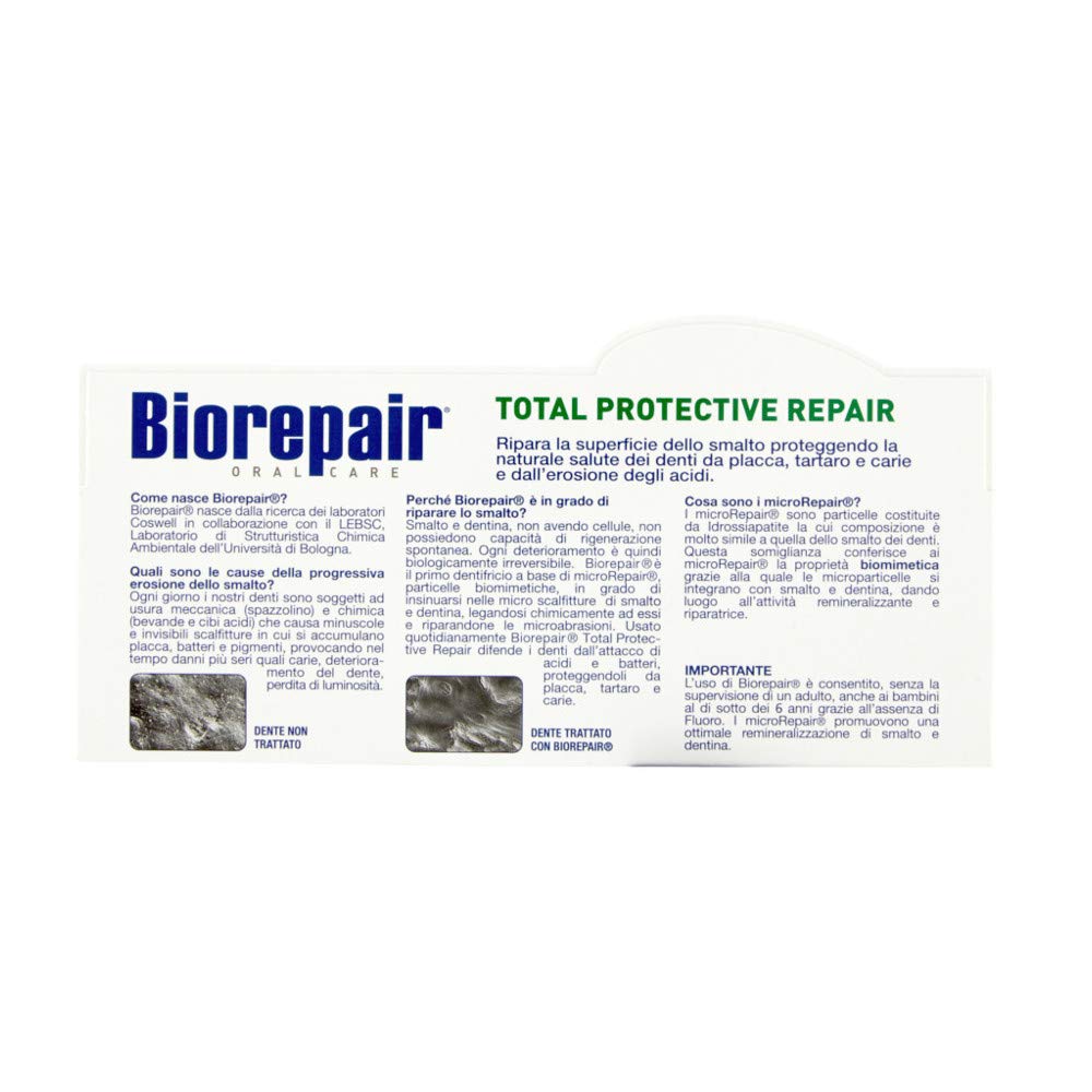 Biorepair, Dentifricio Total Protective Repair, Ripara lo Smalto, Anticarie, Antiplacca, Alito Fresco, Senza Fluoro, 12 Confezioni da 75ml