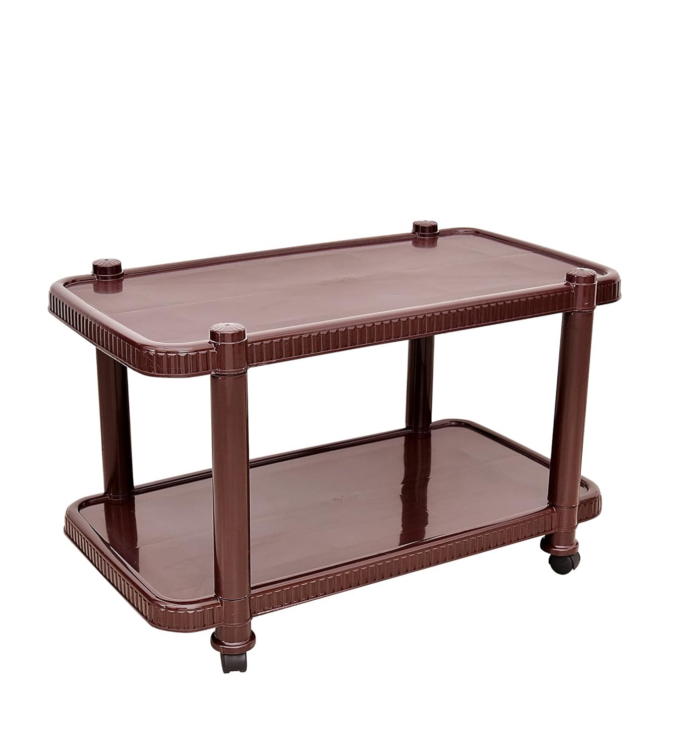 MAHARAJA Plastic Center Trolley Tea or Coffee Table with Wheels/Tea Table/Anti-Skid Tea POY & Coffee Table for Home, Living Room, Balcony, Outdoor, Home, Office (Finish Color - Dark Brown)