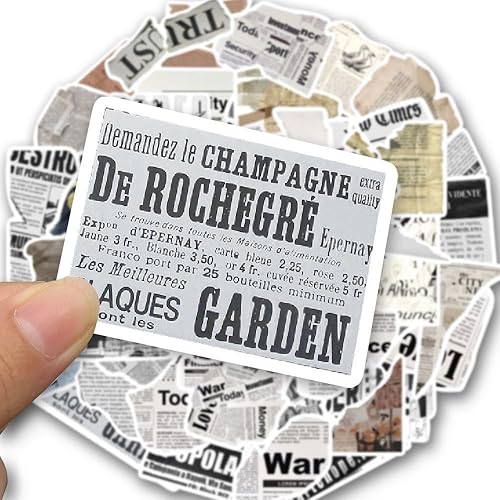 Miniatura 2 de Calcomanías de collage de periódicos de estilo vintage, calcomanías de arte de medios mixtos, blanco y negro, 50 piezas