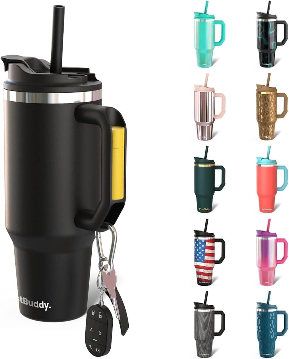 Frost Buddy Thicc Buddy - 40 oz Stainless Steel Vacuum Insulated Tumbler with Lid and Straw for Water - Travel Mug Cupholder Friendly - Gifts for Women Men Him Her (Black)