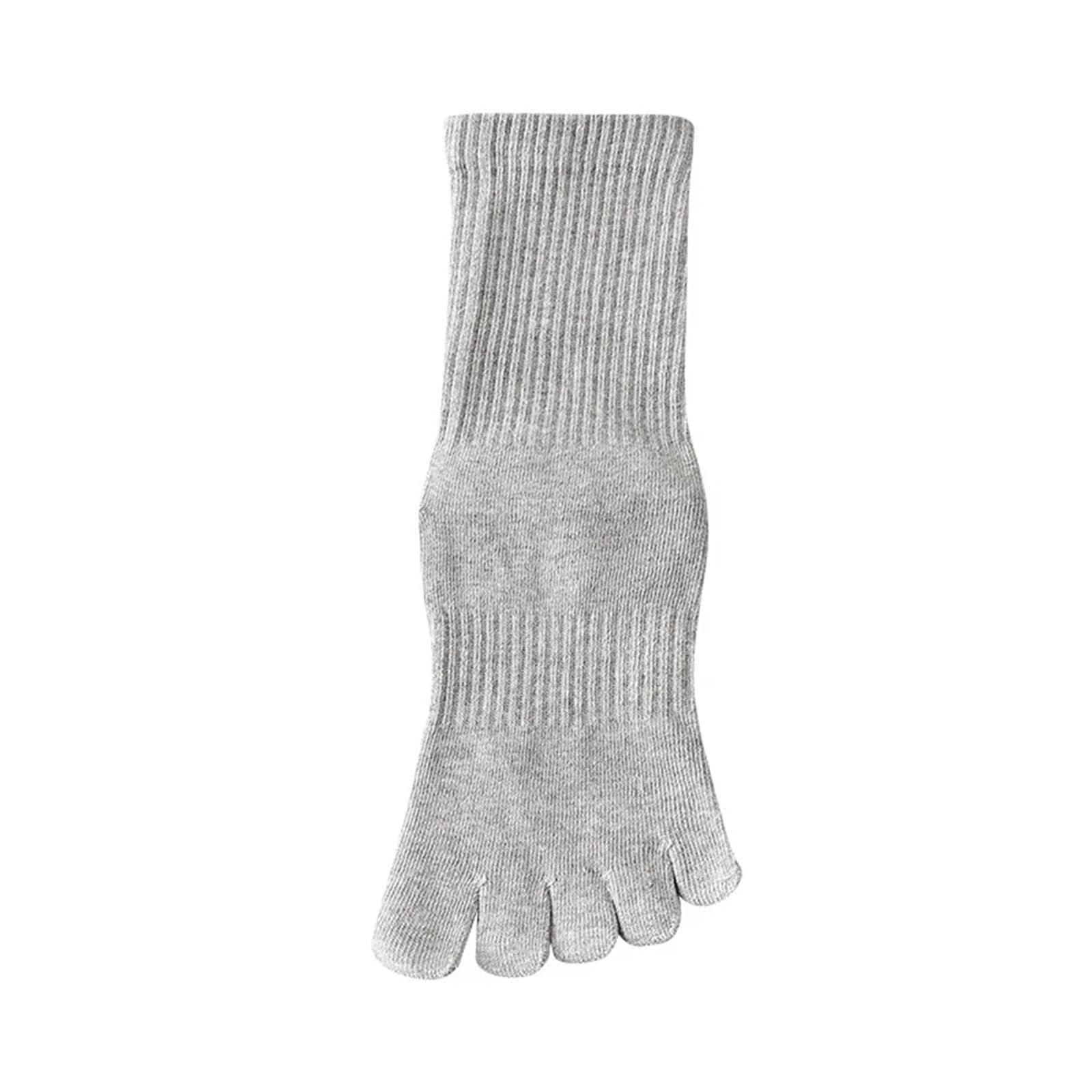 IRFHDCX Toe Socks 2pair Anti-Slip Yoga Socks Pilates Special Five-Finger Winter Sports Fitness Toe Separated Mid-Calf Long Cotton Blend(Light Grey)