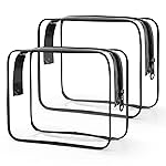 Wedama Clear Toiletry Bag, Cosmetic Bags 2 Pack with Zipper Carry on Airline Airport Travel Accessories, PVC Makeup Bags for Travel, Clear Bags for Women and Men-Black