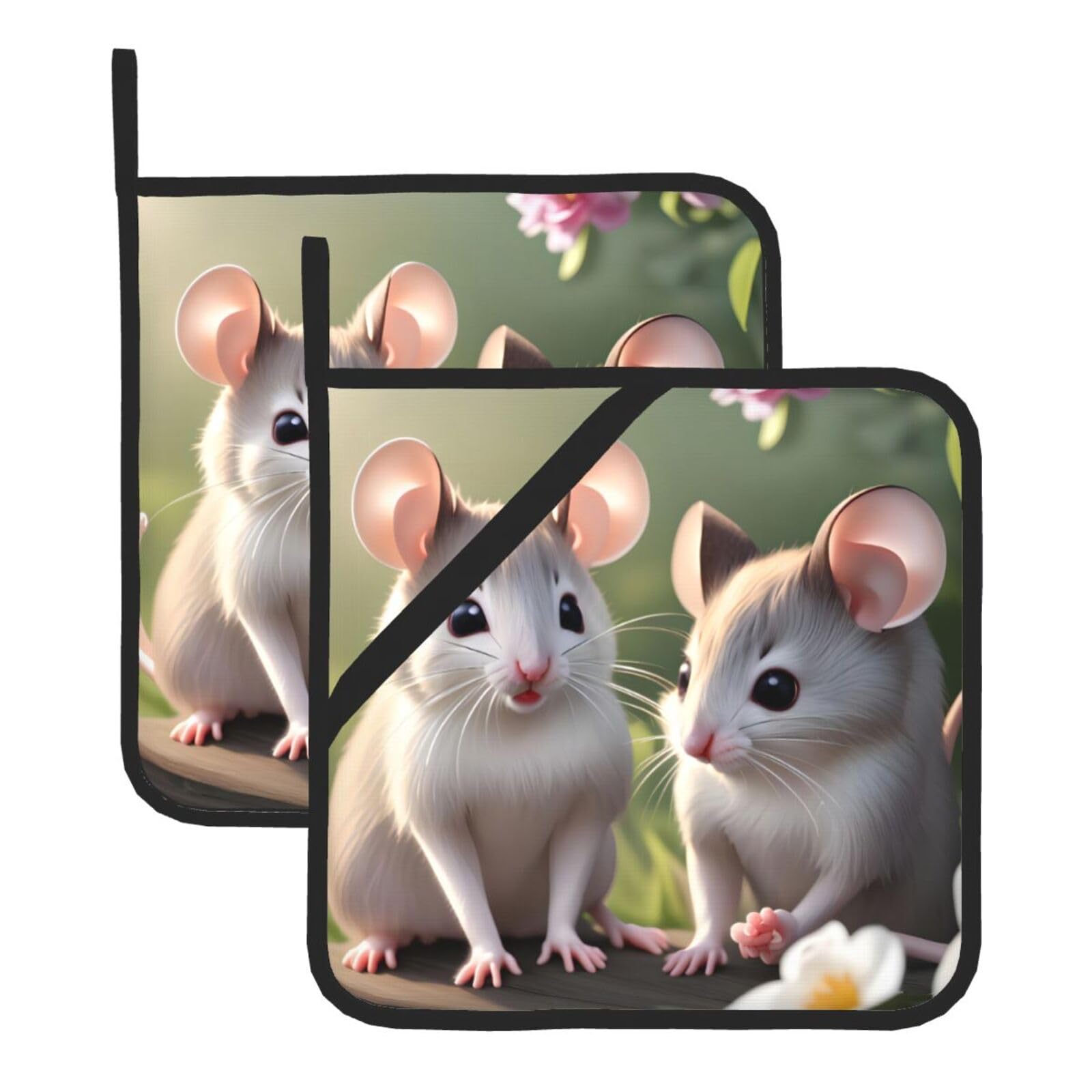 Mouse in Love Square Heat Resistant Trivet Set Thick and Durable for Baking Barbecue Cookware Oven