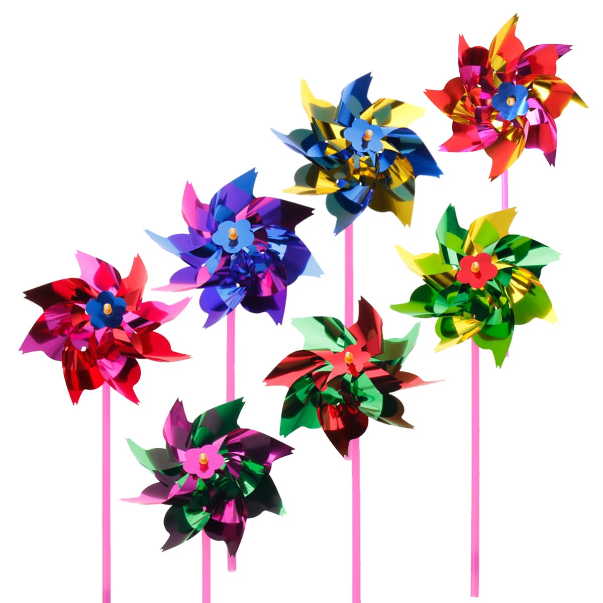 QINERSAW 100 Pezzi Girandole Colorate Girandole in Plastica Arcobaleno Girandole da Giardino Girandole Bambini per Prato da Giardino, Fai da te, per Feste di Bambini