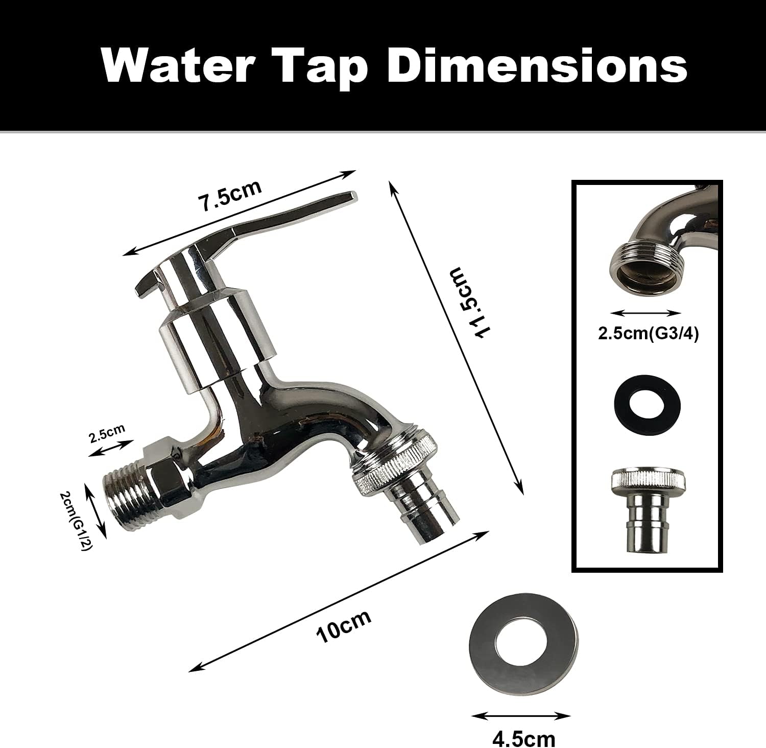 Washing Machine Tap with G3/4 Outlet and G1/2 Inlet Wall Mounted Cold