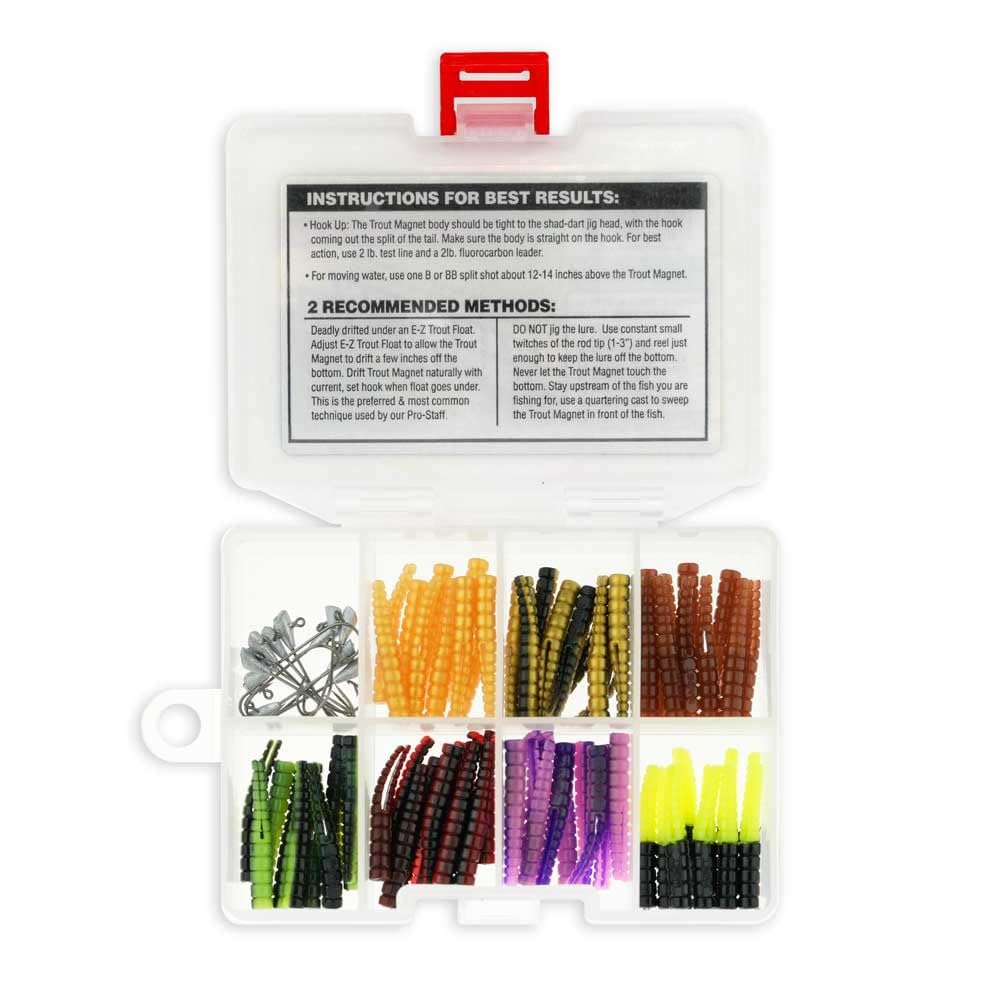 Trout Magnet 85-częściowy zestaw magnesów Panfish, z dłuższym haczykiem Shad Dart, zawiera 70 dzielonych korpusów, 15 czarnych haczyków w rozmiarze 8, łapie wszystkie rodzaje ryb