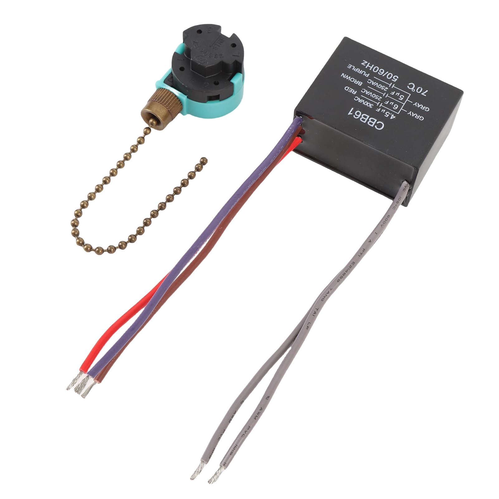 Interruptor Universal de Cadena de Tracción para Ventilador de Techo de 3 Velocidades con Condensador CBB61 de 5 Cables para una Circulación de Aire Efectiva 1 Unidad