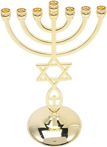 Candelabro, soporte para velas de menorá de Hanukkah, 7 ramas, centro de mesa de menorá, cono dorado, decoración para fiestas de vacaciones de disponible en Yaxa Peru