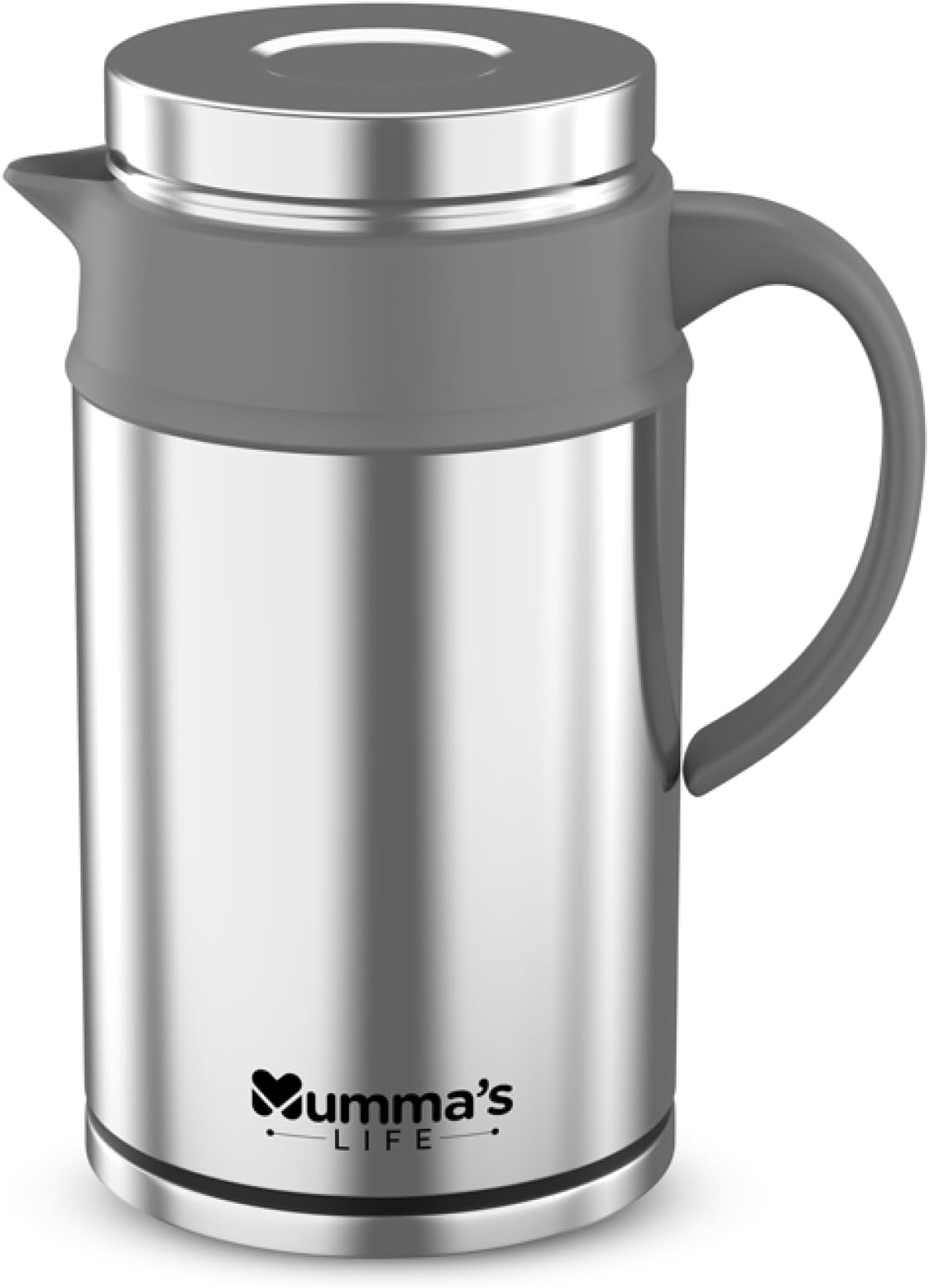 Insulated Steel Flask | Insulated Tea Pot Kettle Thermos Water Jug | Hot & Cold | Leak-Proof Lid | Thermoware | Food Grade Plastic | High Grade Stainess Steel | Fat Boo Grey (1200ML)