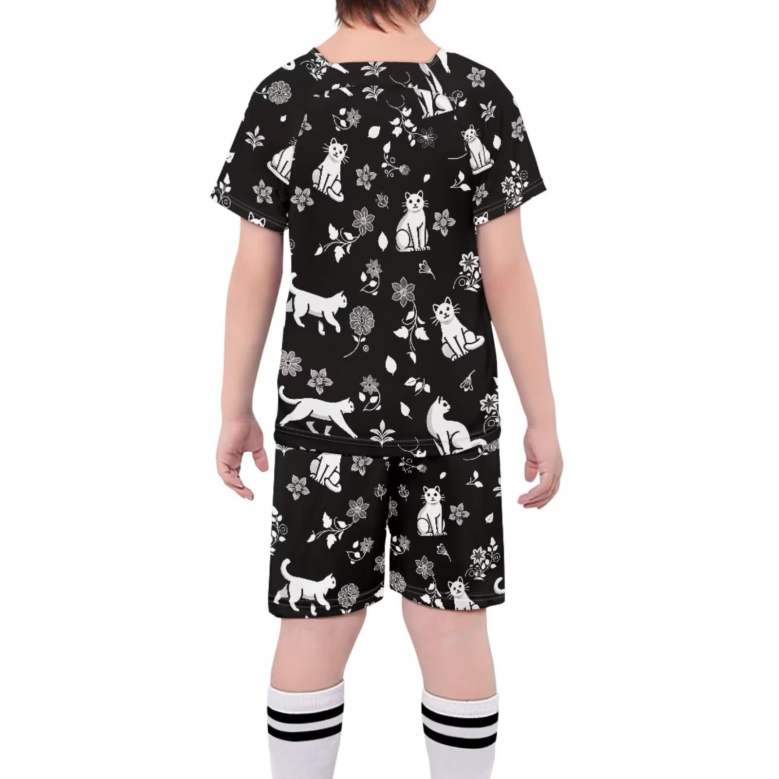 ORGYPET Cat Floral Soccer Jerseys for Boys Soccer 2024 Trendy Uniforms for Boys High Elastic Soccer Uniforms for Kids Children's Football Suit Daily Sports Football Wear, S