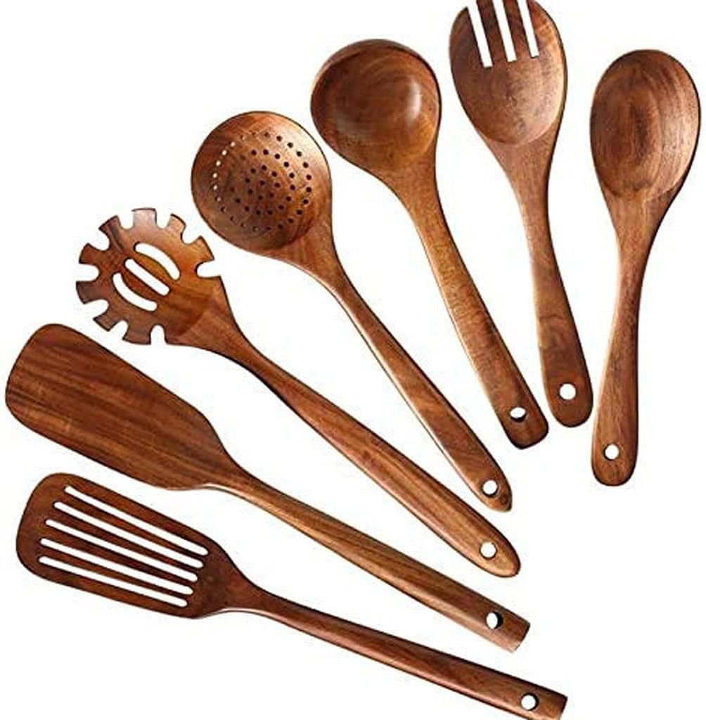 8 Pieces Wooden Kitchen Utensil Set Cooking Wooden Spoons Natural Teak Kitchen Spatula Set Kitchen Utensils/745/1678