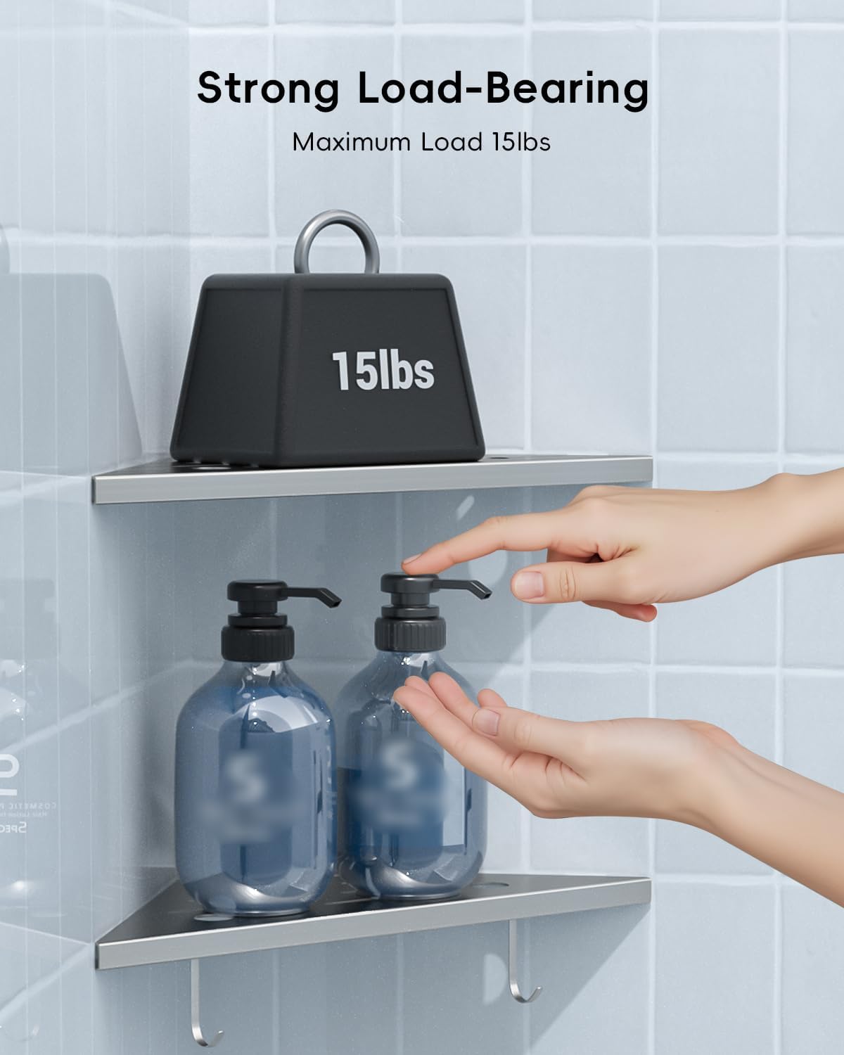 DAYONE 10" Corner Shower Shelf Brushed Nickel, 304 Stainless Steel Slot Design Recessed Corner Shelves with 2 Hooks and 4 Holes, for Bathroom Shower Kitchen 2 Pack