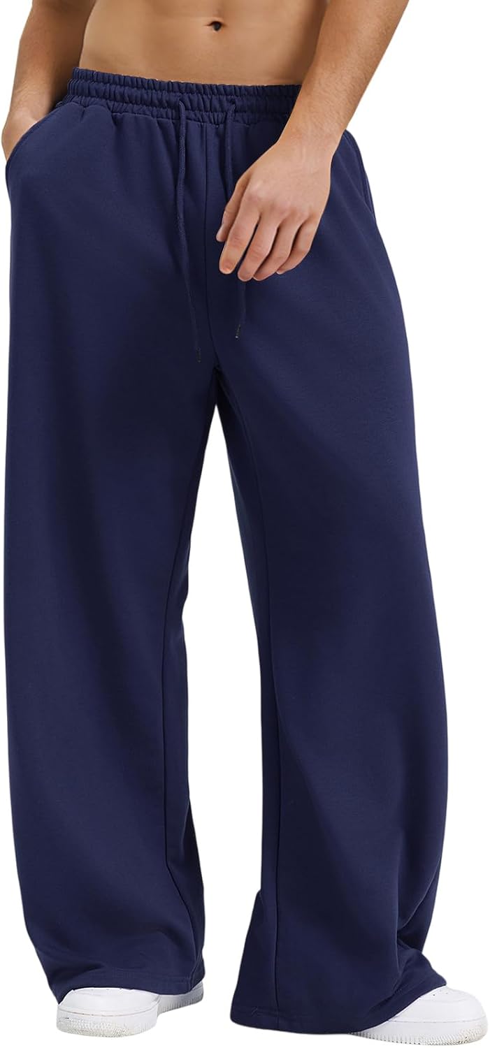 Men's Baggy Fleece Sweatpants Wide Leg Elastic Waist Athletic Joggers Loose Lounge Pants with Pockets - Image 2
