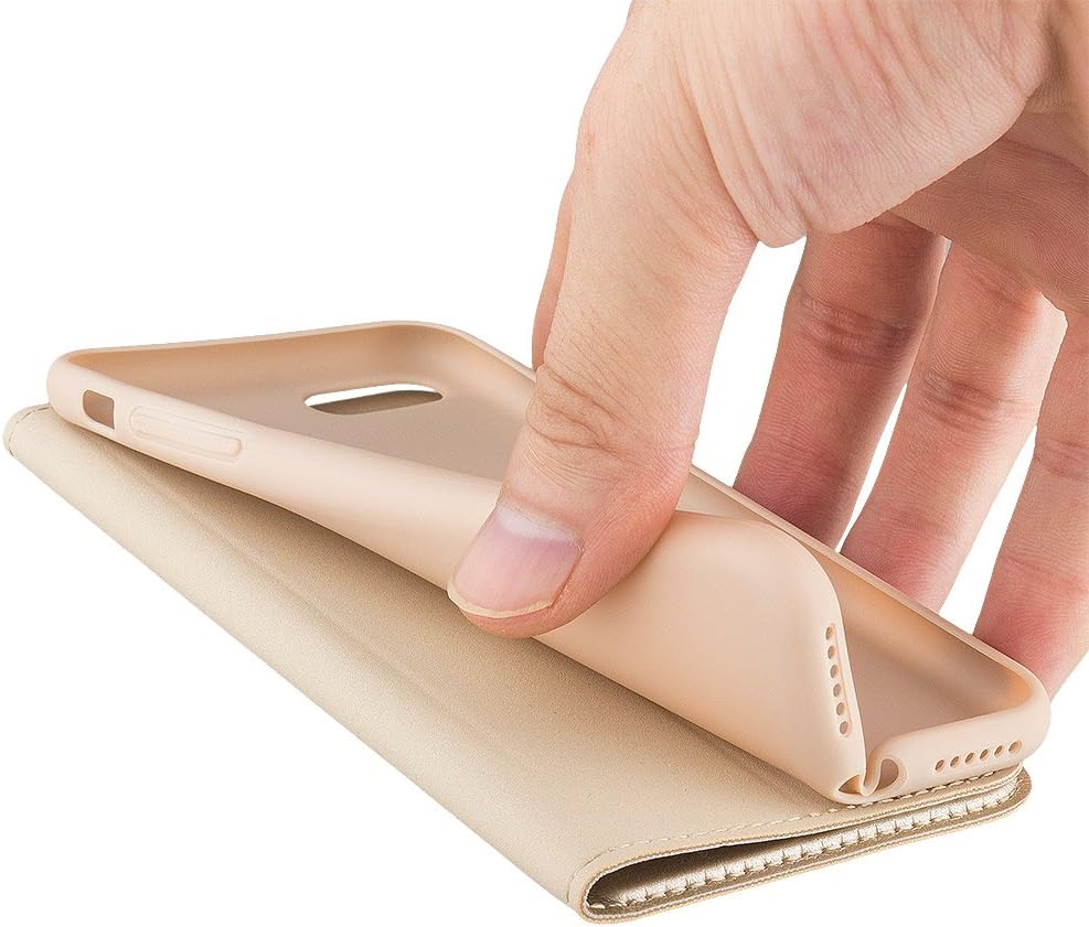 Nouske iPhone 7 Plus iPhone 8 Plus Case Flip Folio Wallet Stand up Credit Card Holder Cover Holster/Magnetic Closure/TPU bumper/360 Full Body Protection, Gold