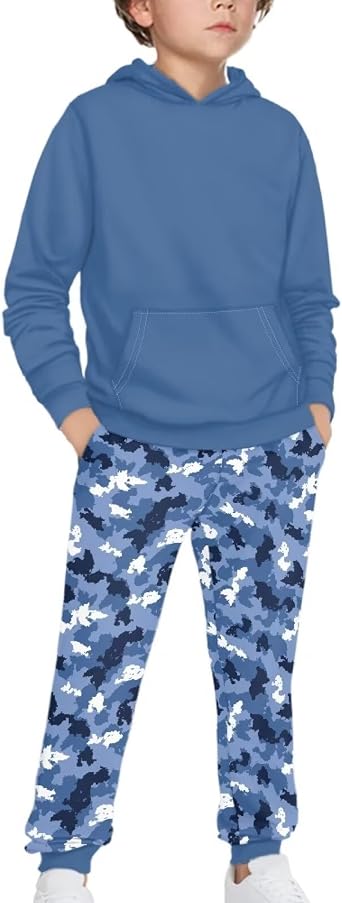 doginthehole Boys Hoodie Pant Set Graphic Hooded Sweatshirt Sweatpant Suit 2 Piece Clothing Set for 5-12 Years