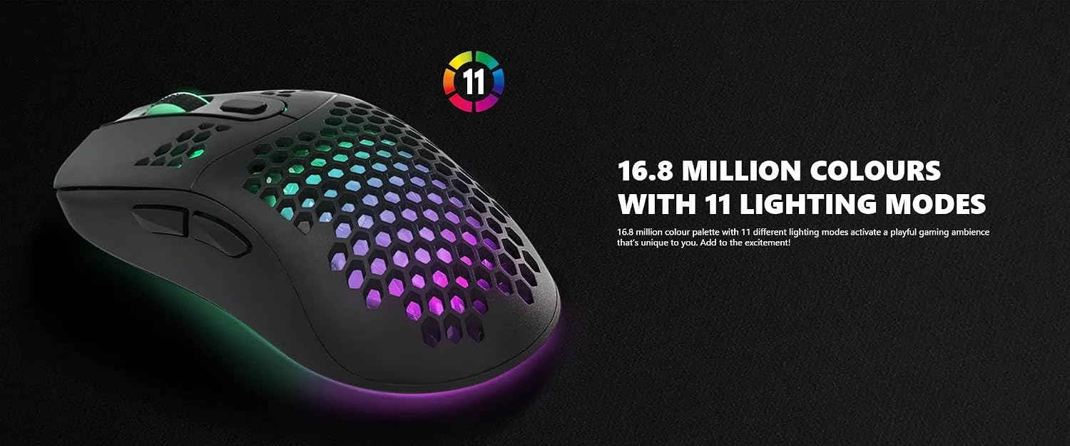 Marvo G925 Gaming Mouse displaying 11 different RGB lighting modes