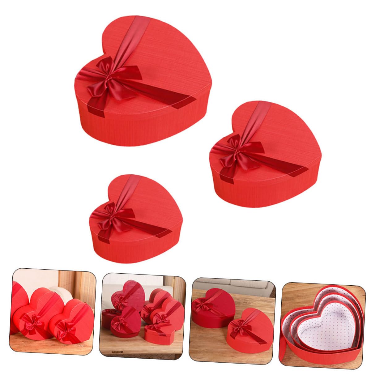 FONDOTIN Herzförmige Geschenkbox 3 Stück Rot mit Deckel Süßigkeiten und Schmuckaufbewahrung für Valentinstag und Hochzeit