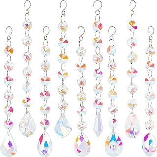 GLOBLELAND 9Pcs AB Color Faceted Glass Suncatchers Crystal Suncatchers Rainbow Maker Hanging Crystals Suncatcher Pendants Decoration with Crystals Beads for Windows Office Home Garden