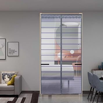 Magnetic Screen Door Mesh, Fly Door Screen Magnetic Closure,Purple Striped Net Screen with Magnet for Sliding Door, Hands Free, Self Sealing, Keeps Bugs Out, Pet and Kid Friendly,43" x 82"
