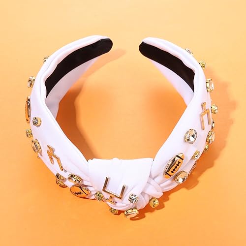 Miniatura 7 de Diadema de fútbol para mamá, accesorios para el día del juego, diadema ancha para el cabello, blanco, rojo, negro, diamantes de imitación, banda de