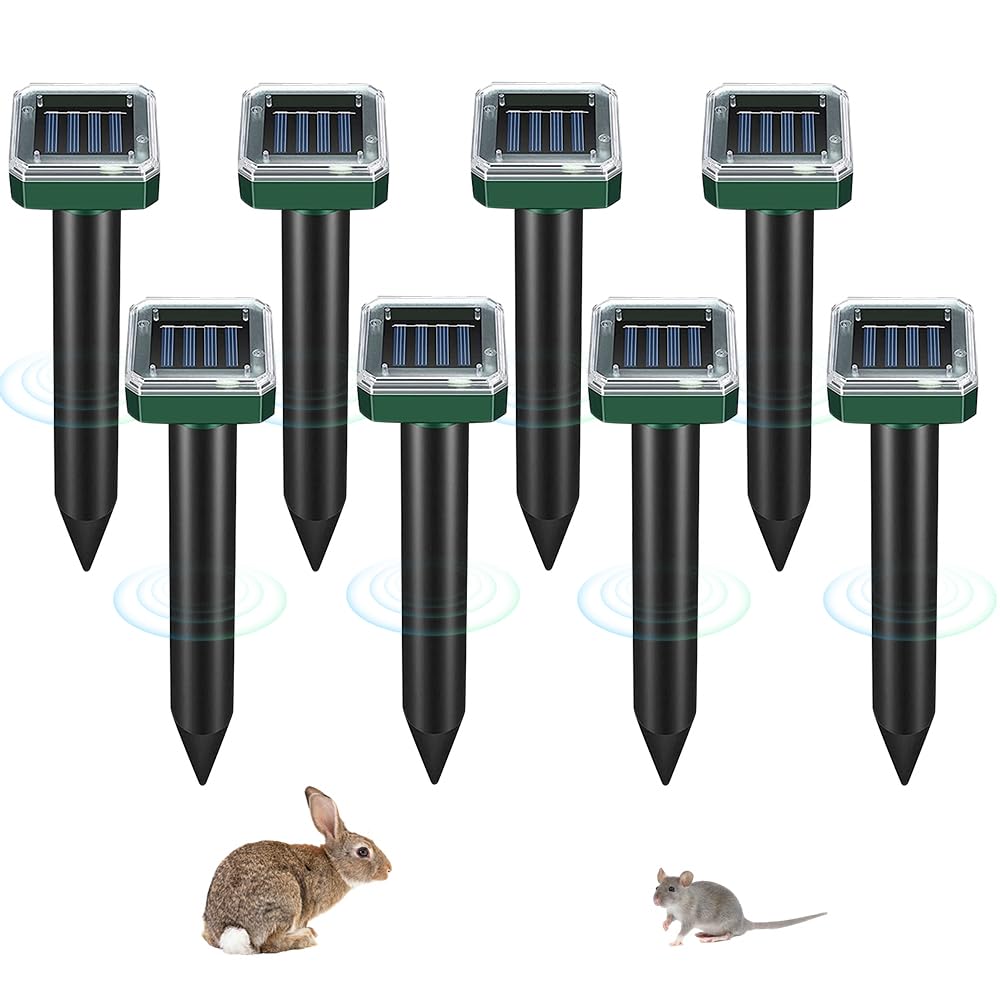8 Pezzi Solare Repellente Ultrasuoni per Topi, Dissuasori per Topi da Esterno con IP65 Impermeabile, Adatto per Respingere Talpe, Talpe di Campagna, Serpenti e Gopher in Giardini (Quadrilatero)