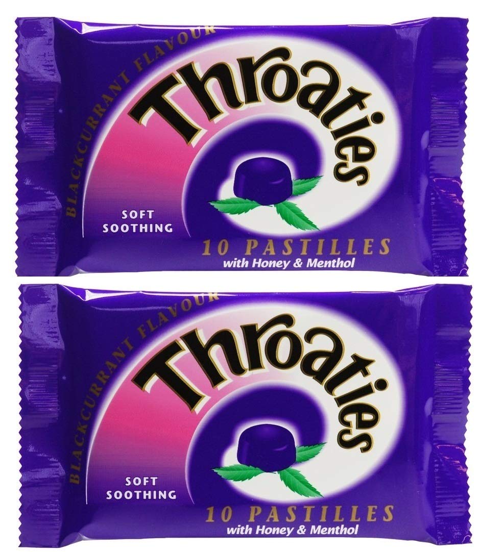 Throaties Blackcurrant Flavour with Honey & Menthol for Soft Soothing 10 Pastilles X 2