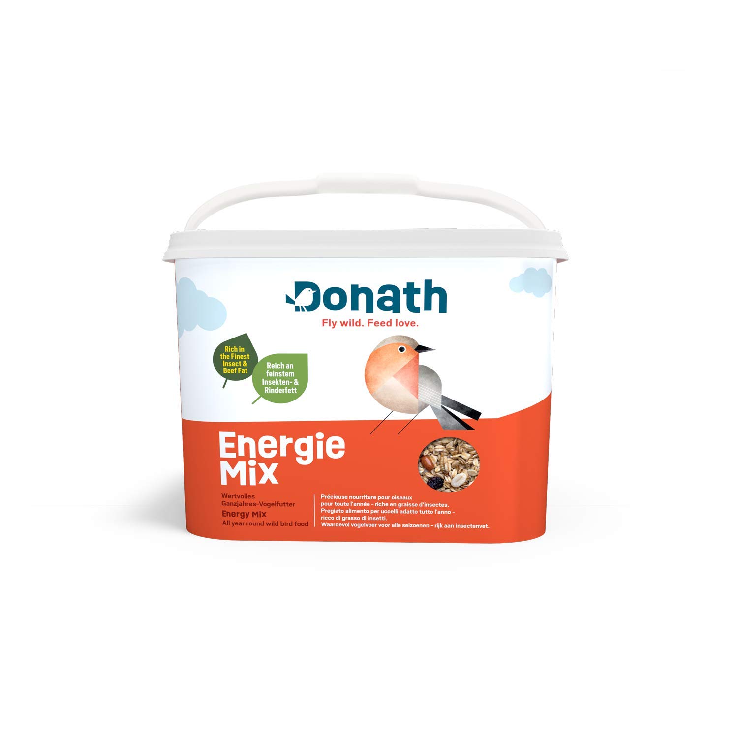 Donath Energie Mix - reich an hochwertigem Insektenfett - die ausgewogene Mischung - wertvolles Ganzjahres Wildvogelfutter - aus unserer Manufaktur in Süddeutschland - 5 Kg Eimer