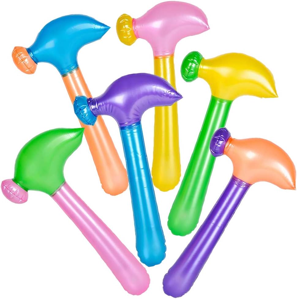 ArtCreativity Neon Hammer Inflates, Set of 12, Fun Multicolored Inflatable Toys for Kids, Colorful Construction Birthday Party Decorations and Favors, Durable Pool and Bathtub Toys for Boys and Girls