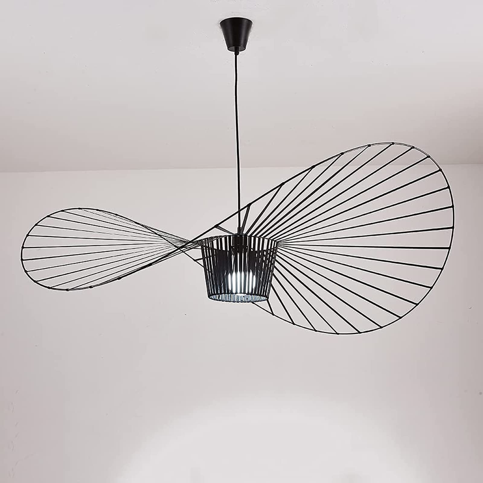 Modern Chandelier Vertigo Pendant Light Glass Fiber + Fiber Cloth Hat Design Line Shadow Decorative Lighting Living Room Kitchen Bathroom Decorative Lighting E27(Size:160cm,Color:Black)