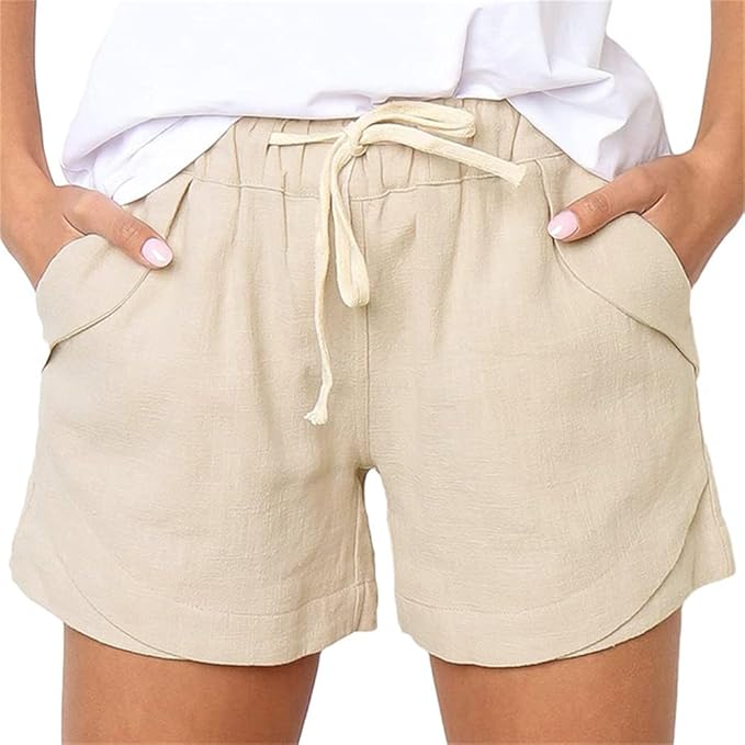 N\P Summer Casual Cotton Linen Shorts Women's Plus Size High Waist