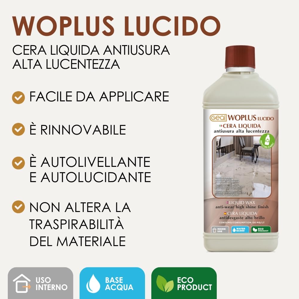 GEAL WOPLUS LUCIDO. Cera líquida antidesgaste, protector y antimanchas. Acabado brillante. 5 litros