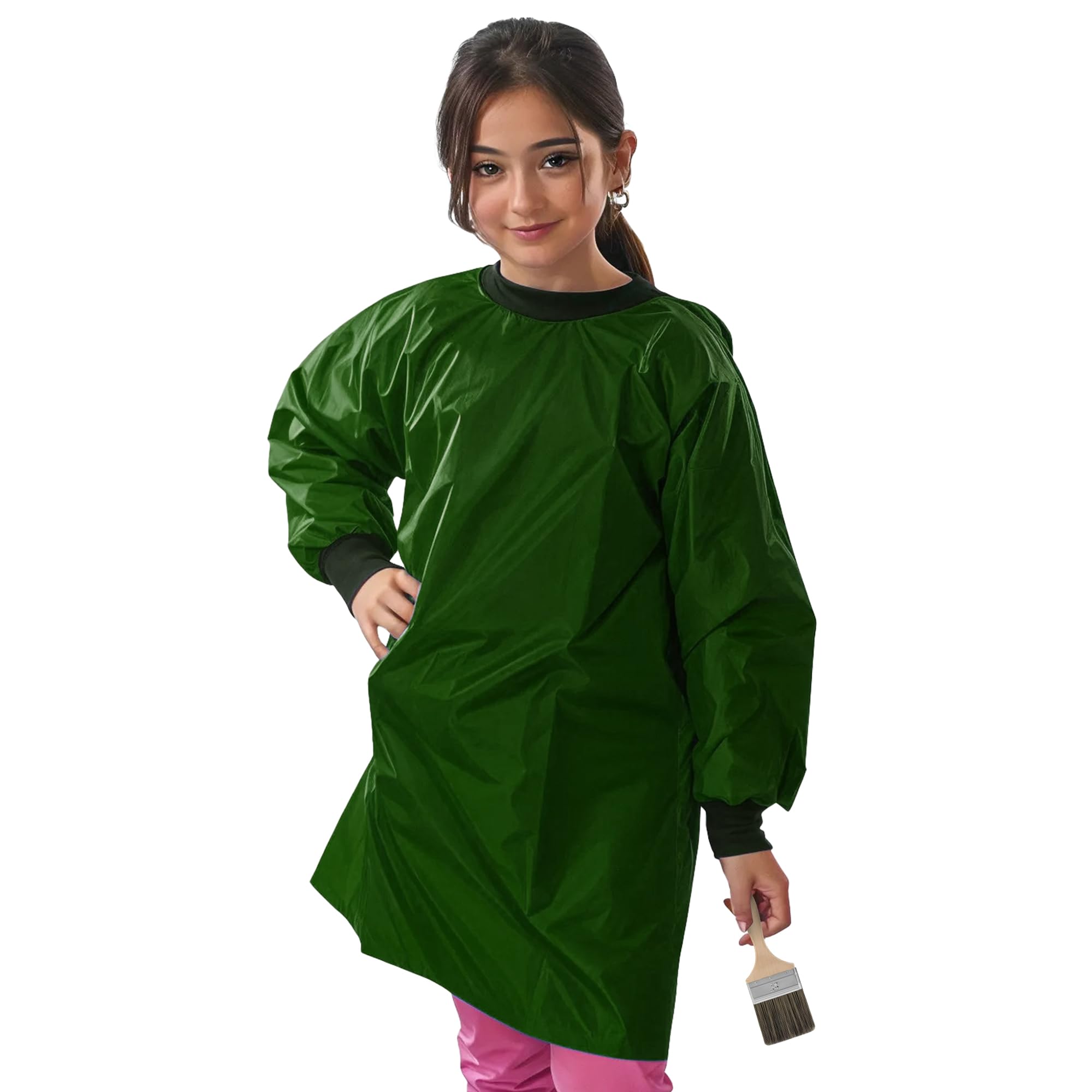 ND Sports School Kids Craft Time Art Class Protective Wipe Clean Smock Apron (Bottle Green, 6-8 Years)