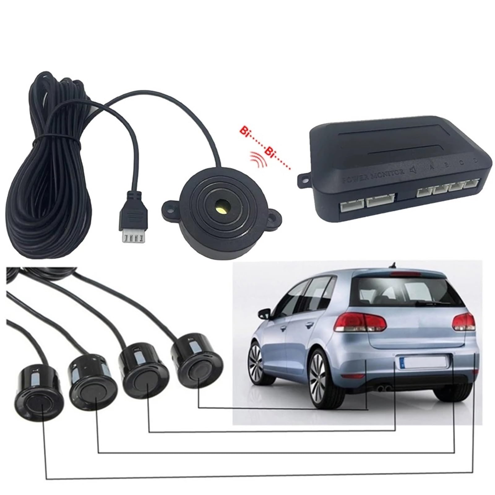 Sensor PDC Kit Sensor Aparcamiento Coche 12V 22mm Universal Con 4 Zumbadores Radar De Marcha Atrás Alerta Sonora Sistemas Control Distancia Aparcamiento(Gray)