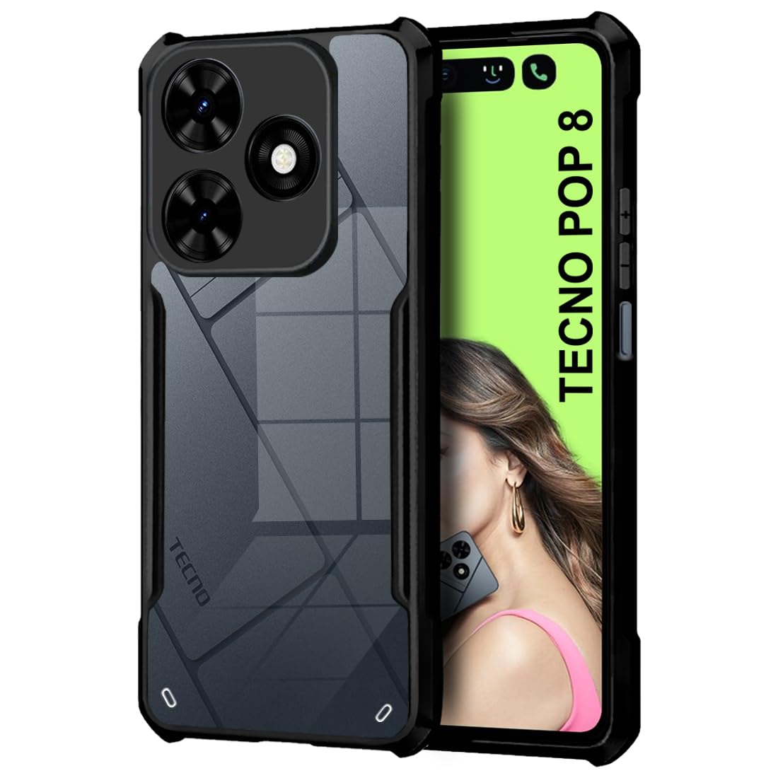 Fashionury Shockproof Crystal Clear Back Cover Case for Tecno Pop 8 | 360 Degree Protection | Protective Design | Transparent Back Cover Case for Tecno Pop 8 (PC, TPU | (Black Bumper) (B0CS6GVPCG) Amazon Price History, Amazon Price Tracker