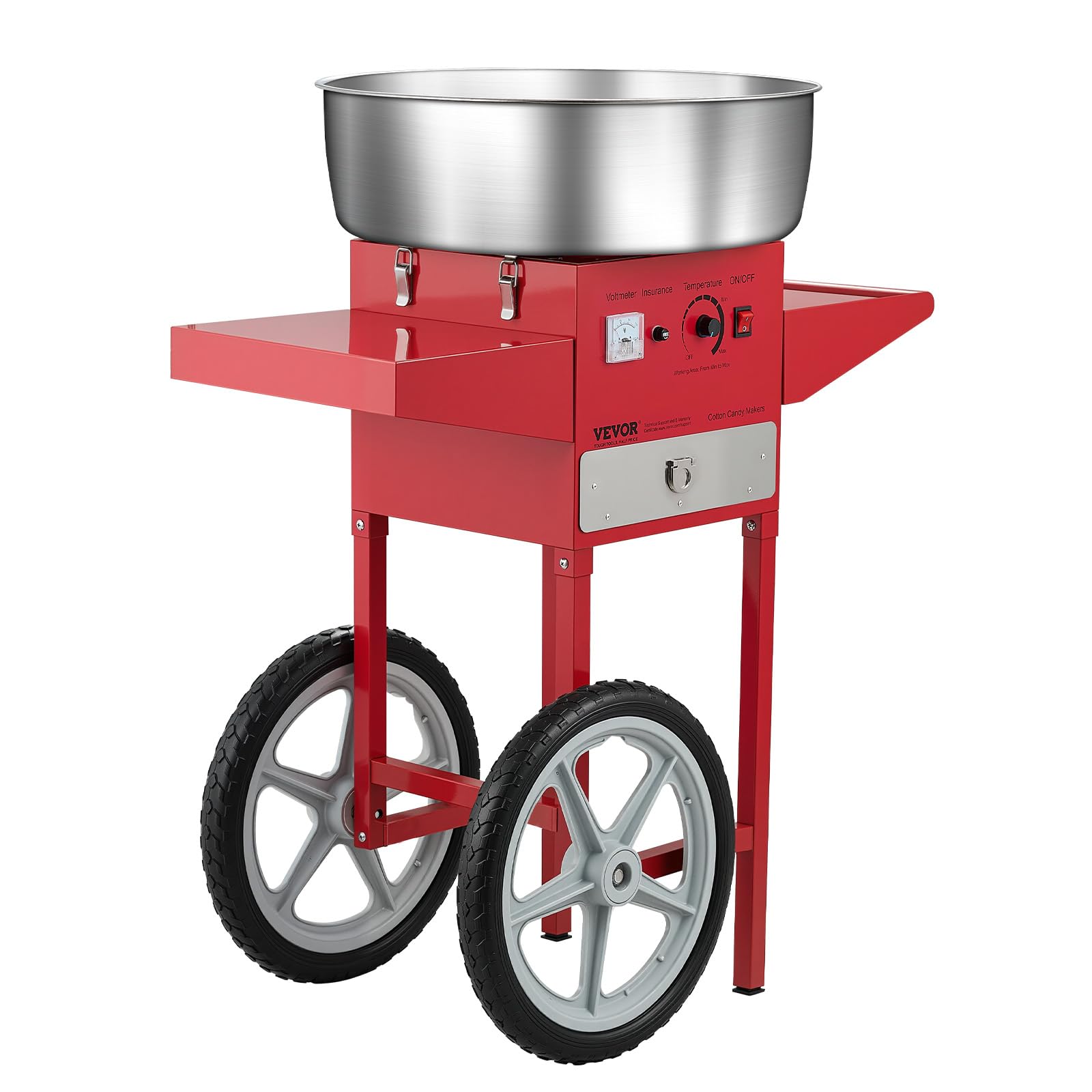 VEVOR Macchina Elettrica per Zucchero Filato con Carrello, Macchina per Zucchero Filato 1000 W con Ciotola in Acciaio Inox 52 cm, Misurino per Zucchero Cassetto, per Compleanni, Feste, Rosso