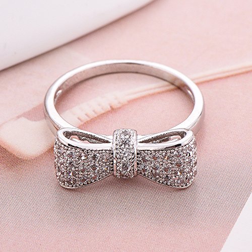 Fashion 925 Sterling Silver Women's Bow-Knot Zircon Diamond Princess Engagement Wedding Band Crystal Hollow Ring HM245 (8)4