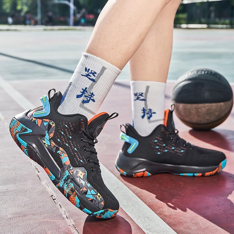 Mens Basketball Shoes Fashion Breathable Lace Up Non Slip Sport Outdoor Court Sport Training Running Walking Sneakers for Adult