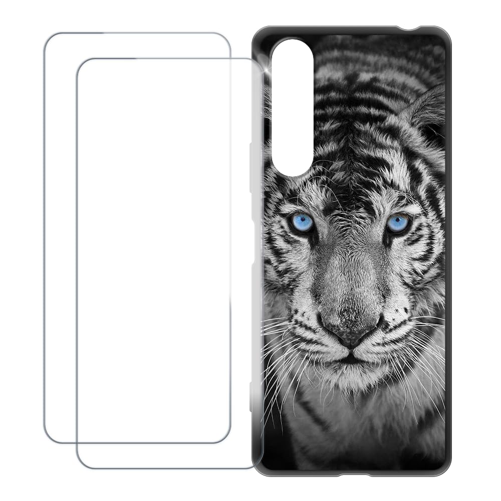 Compatible with Sony Xperia 1 II Case Colorful Custom Cover with 2 Pack Tempered Glass Screen Protectors - Shockproof Scratch-Resistant (Tiger)