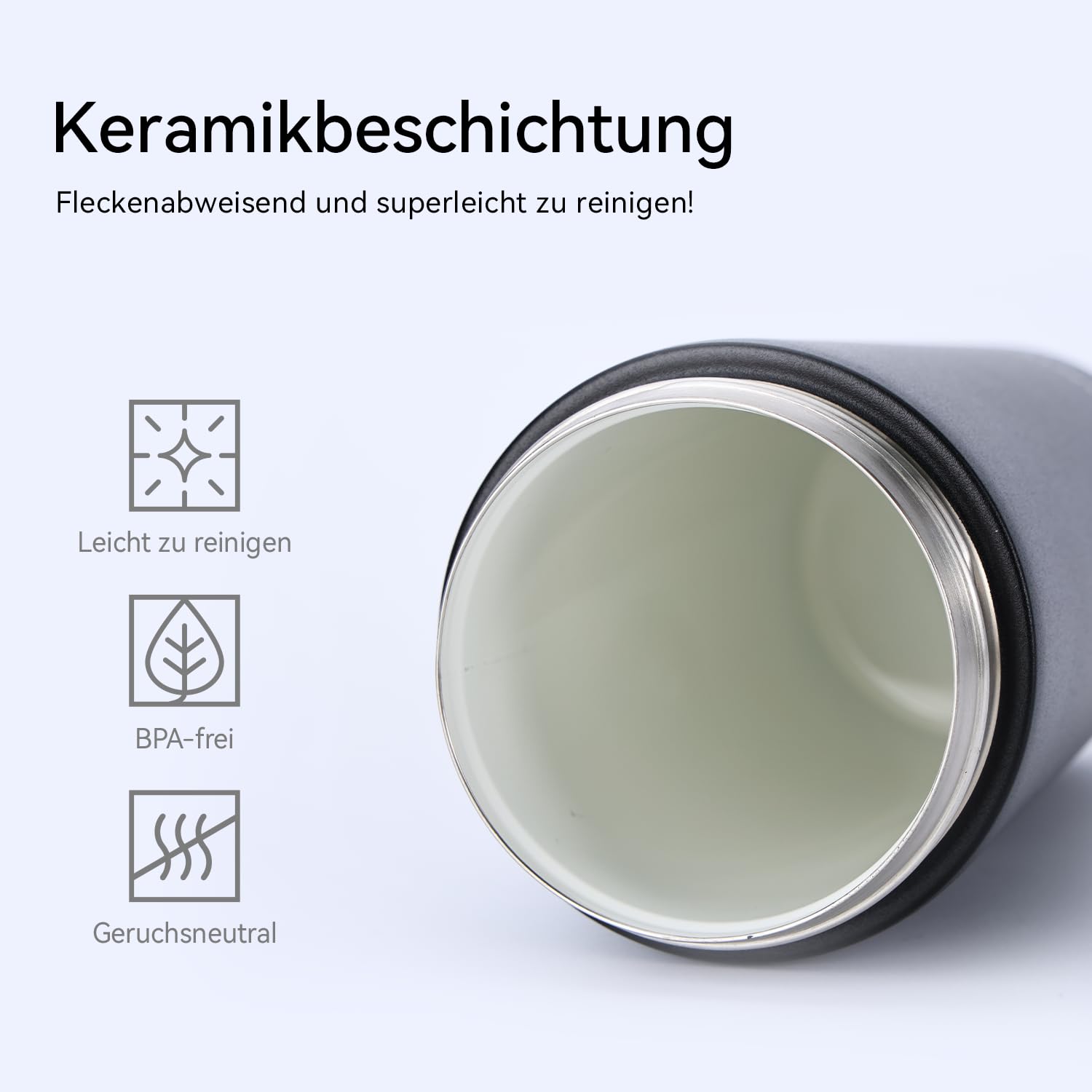 SANTECO Taza de viaje – Taza de viaje con aislamiento de acero inoxidable con revestimiento de cerámica, tapa a prueba de fugas, mantiene las bebidas frías y calientes, ideal para el hogar, la oficina