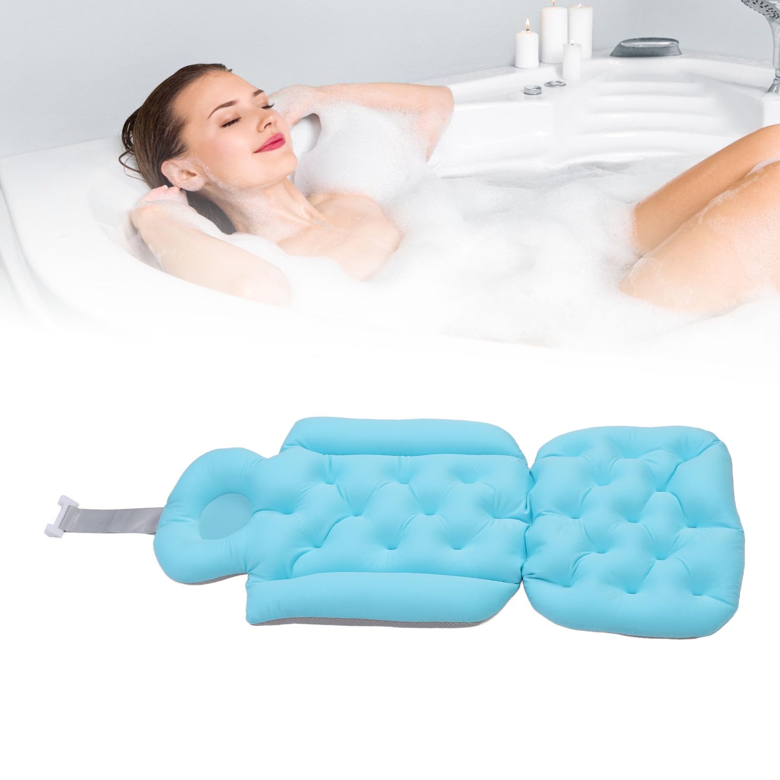 Acouto Cuscino da Bagno per Tutto il Corpo Supporto Morbido e Confortevole Forte Ventosa Cuscino da Bagno Antiscivolo per Adulti e da Comodo e Completo per il CorpoCuscino per VascaCuscino da (BLUE)