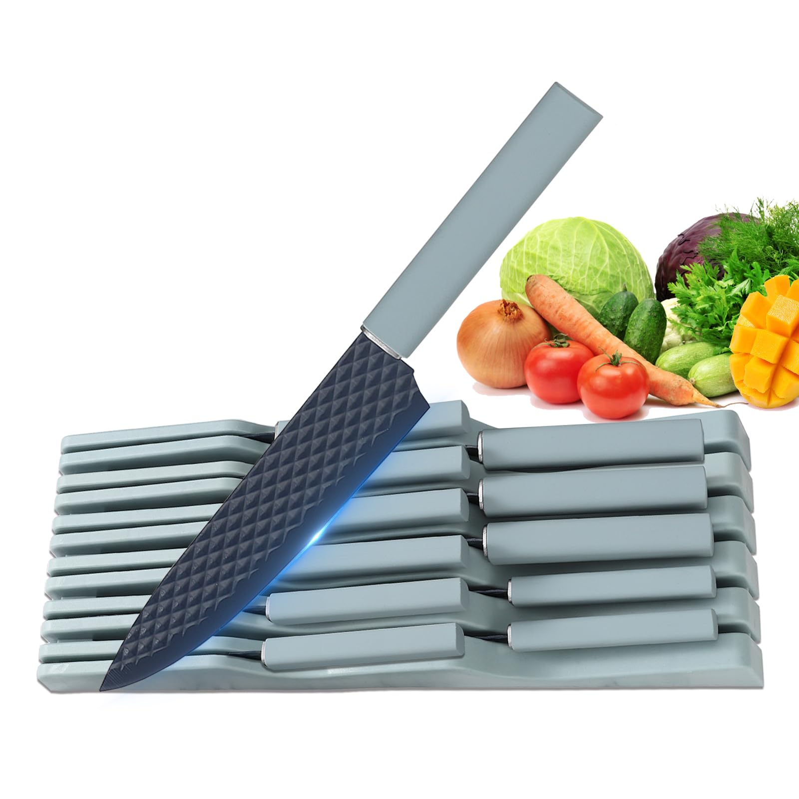 JUSTUP Nonstick Knife Set 12 Pieces Professional Stainless Steel Kitchen Knife Set with Knife Block and Ergonomic Handle