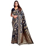 Sugathari Sari Banarasi en soie Kanjivaram pour femme avec chemisier (SAM PARI S 7), Bleu marine, taille unique